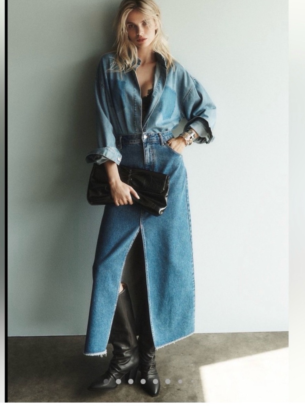 The Madi Light Blue Denim Maxi Skirt with Front Slit